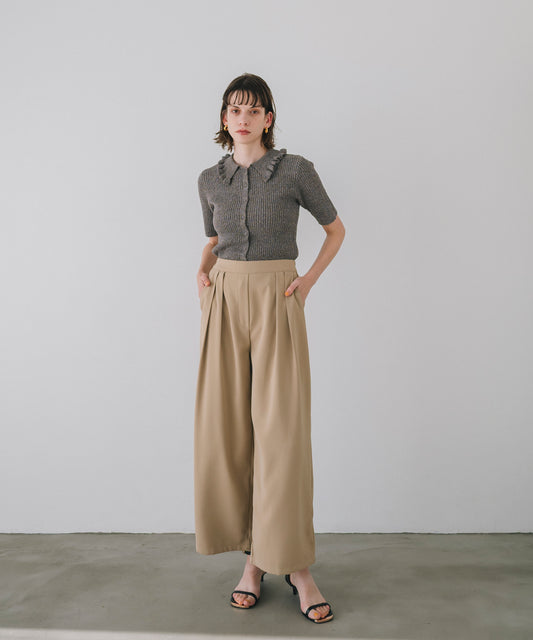 【Easy-Care】Mini Frill Collar Half Sleeve Rib Knit