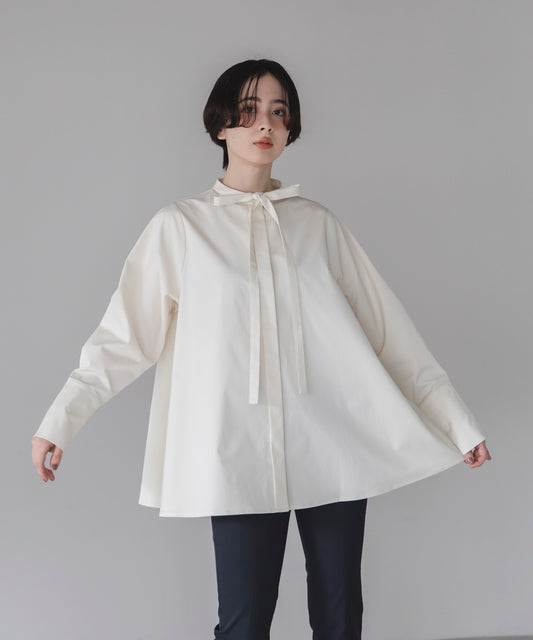 【Water Repellent】Slim Tie Flare Blouse