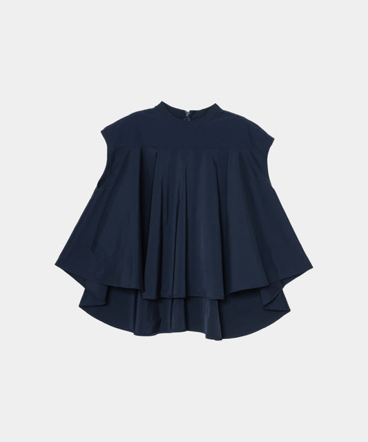 【Water-Repellent】Sheer Docking French Sleeve Blouse