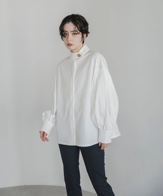 Gold Button Volume Sleeve Blouse