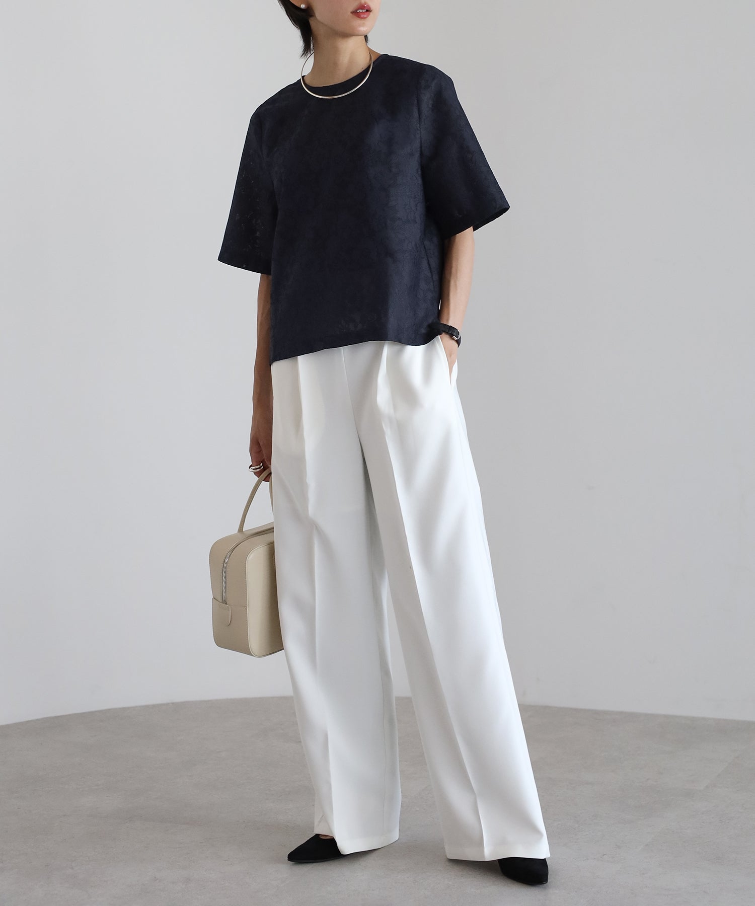 【Wrinkle Prevention】Lace Basic Tshirts