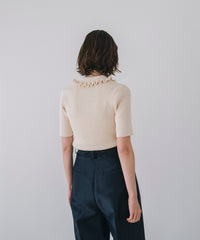 【Easy-Care】Mini Frill Collar Half Sleeve Rib Knit