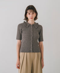 【Easy-Care】Mini Frill Collar Half Sleeve Rib Knit