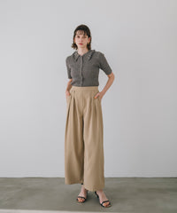 【Easy-Care】Mini Frill Collar Half Sleeve Rib Knit