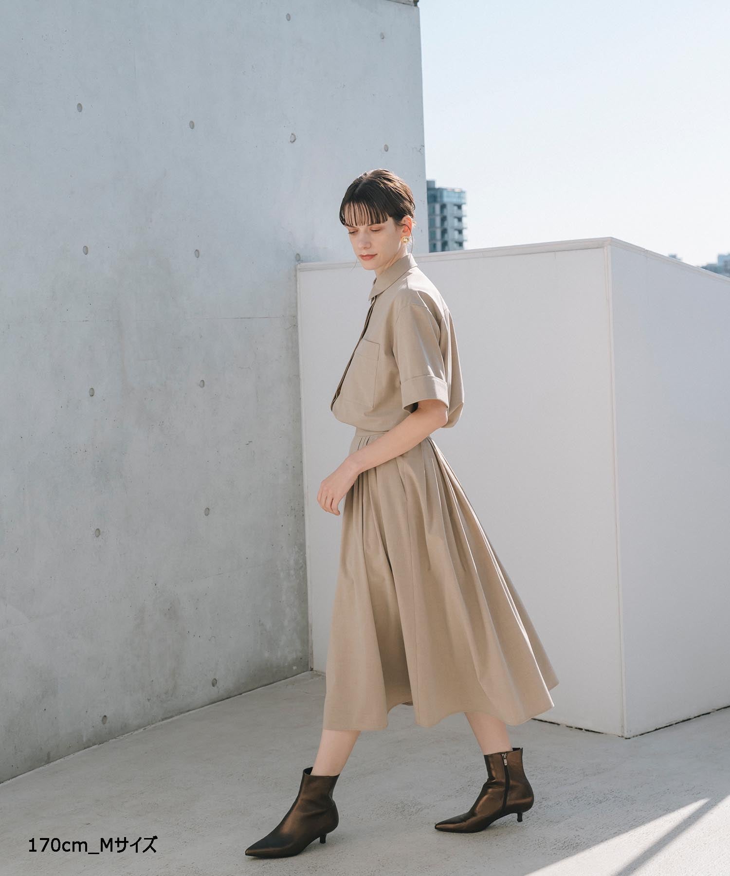 【Cool-Touch】Buckle Tuck Flare Skirt