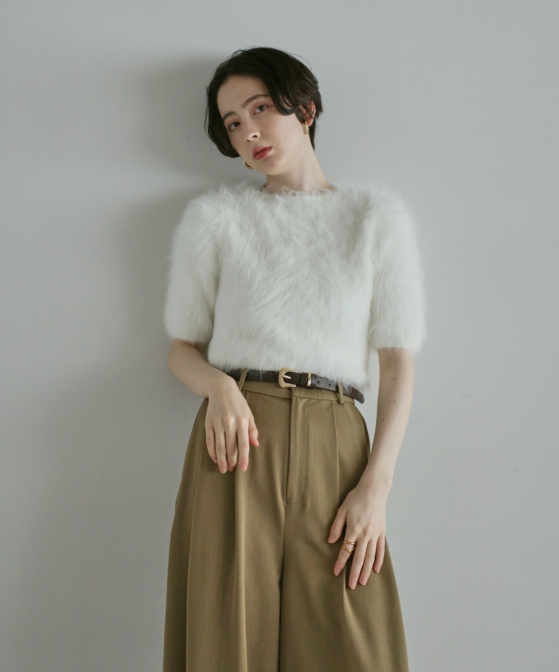 【Soft Touch】Fluffy Shaggy Half Sleeve Knit