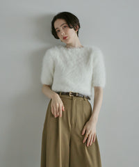 【Soft Touch】Fluffy Shaggy Half Sleeve Knit