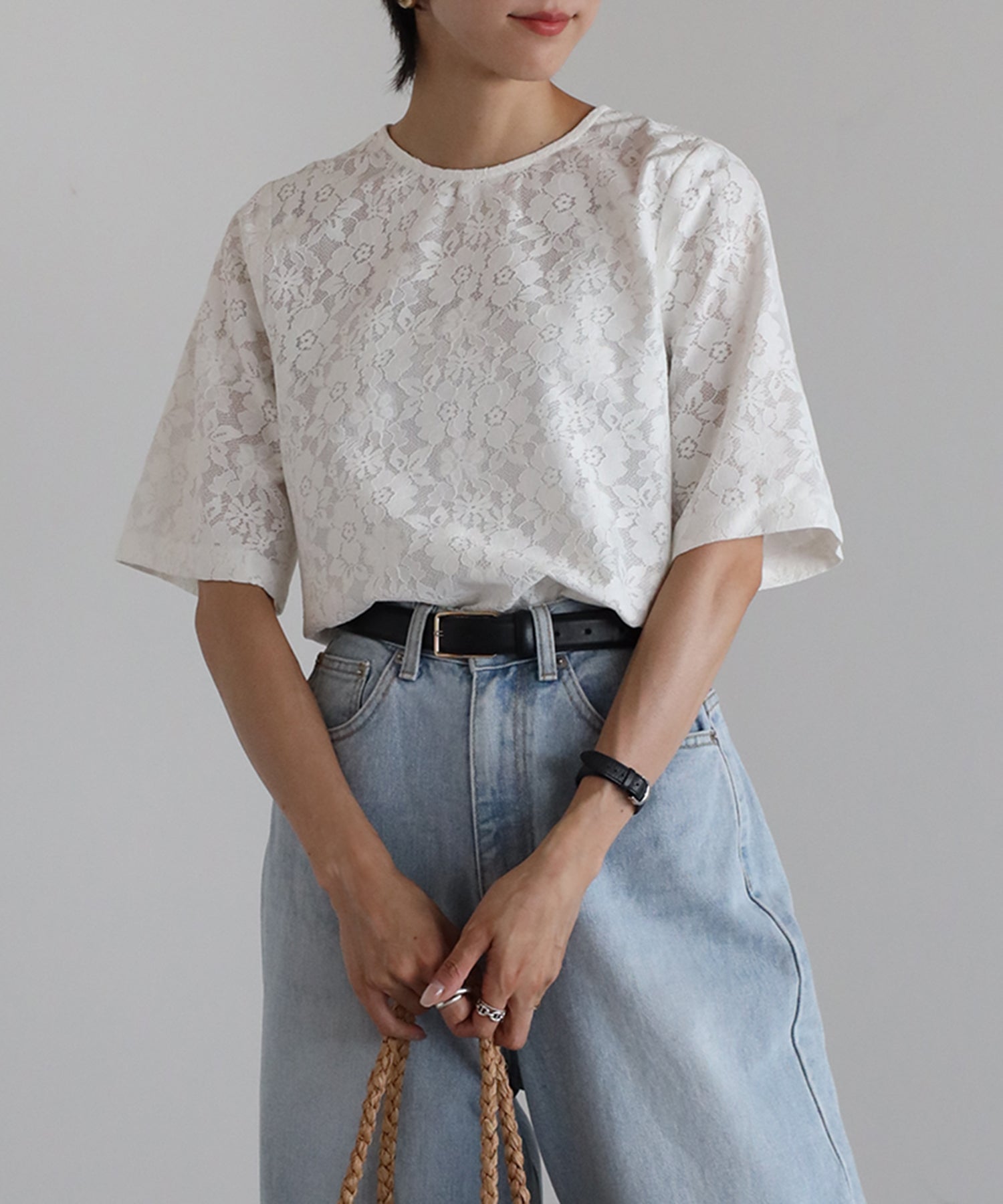 【Wrinkle Prevention】Lace Basic Tshirts