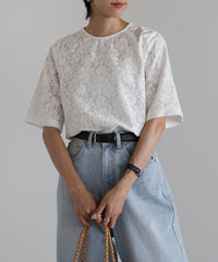 【Wrinkle Prevention】Lace Basic Tshirts