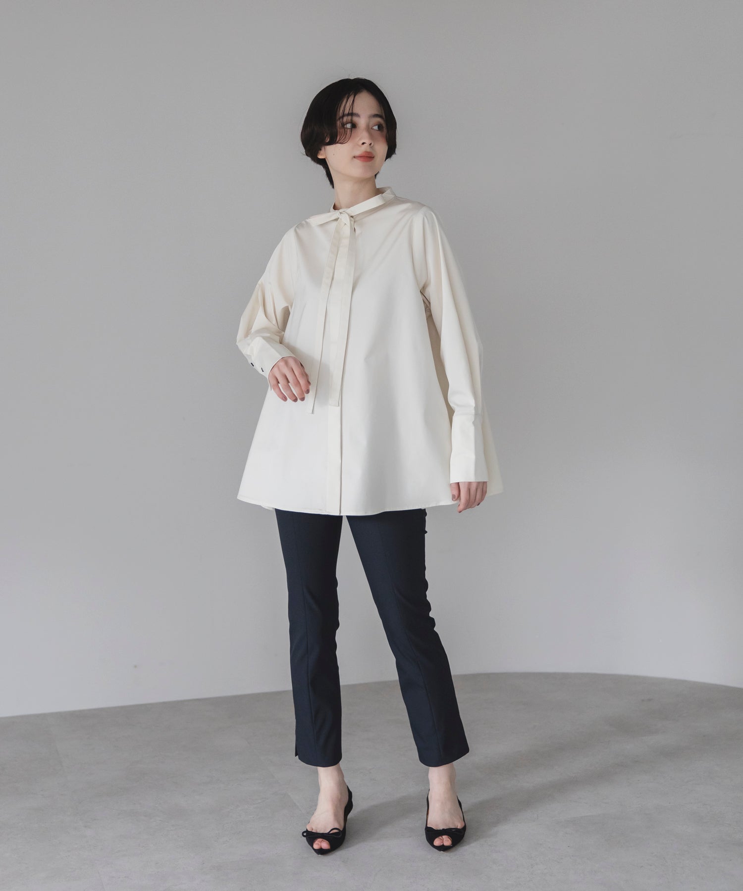 Water Repellent】Slim Tie Flare Blouse – maré（マレ）オンラインストア