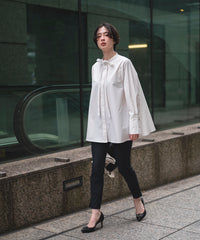 【Water Repellent】Slim Tie Flare Blouse