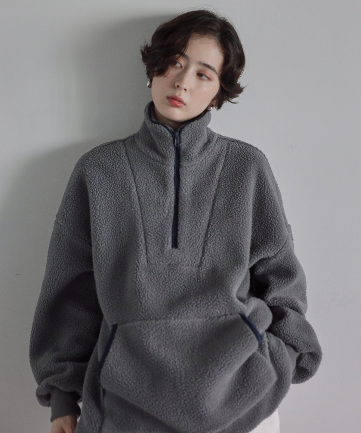 【Machine Washable】Minimal Logo Half-Zip Fleece