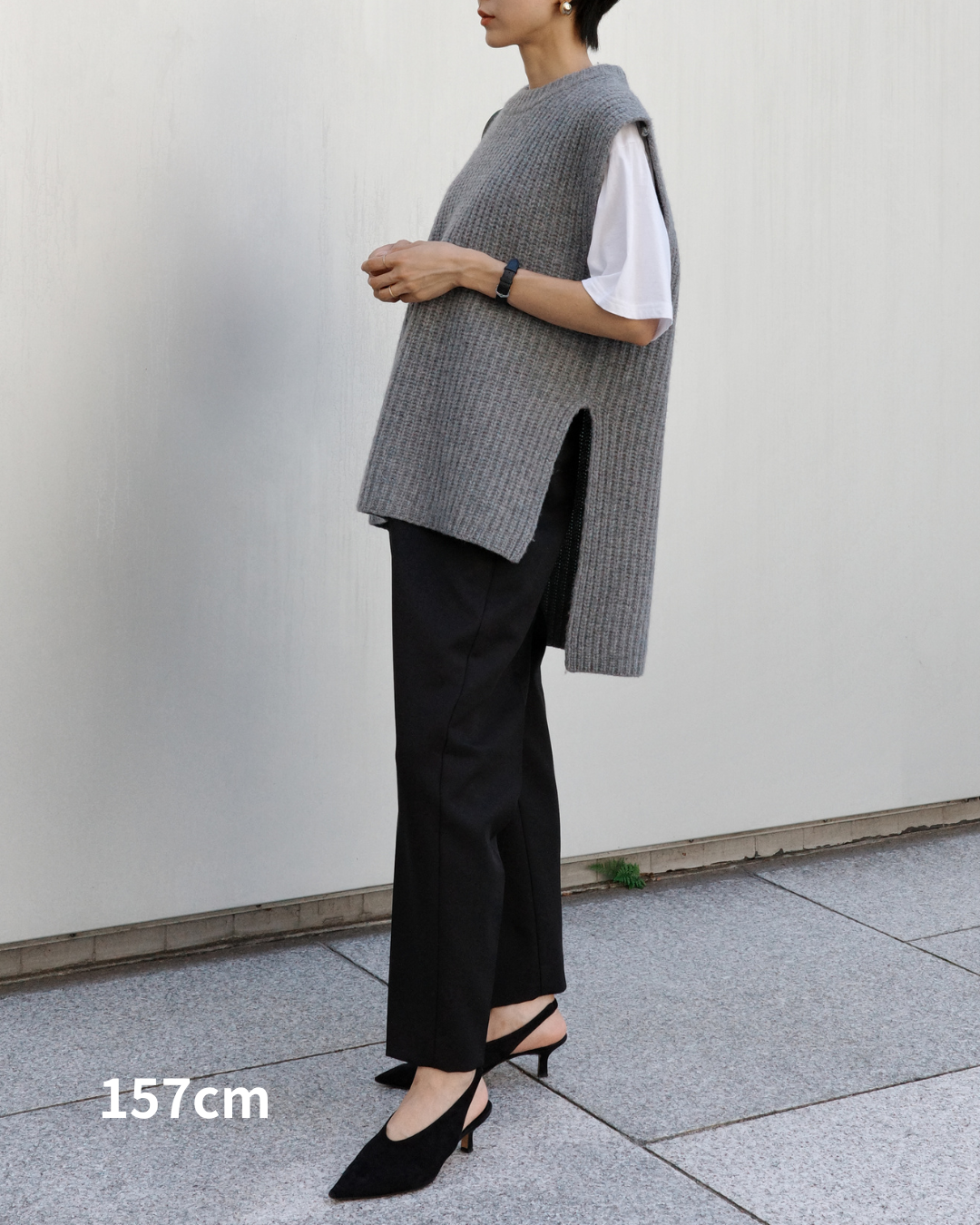 【Layerable】Wool Side Slit Middle Vest