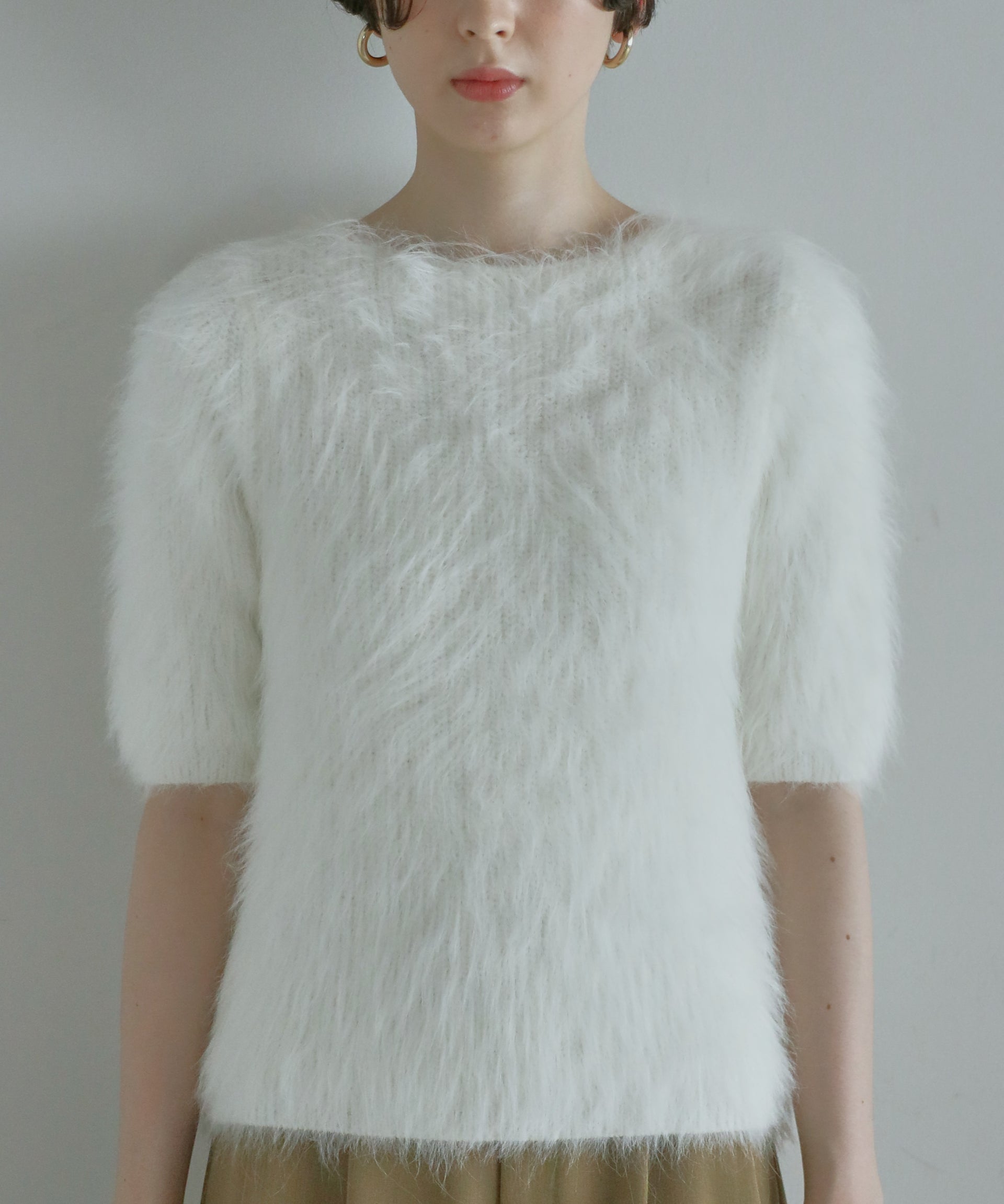 【Soft Touch】Fluffy Shaggy Half Sleeve Knit