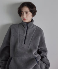 【Machine Washable】Minimal Logo Half-Zip Fleece