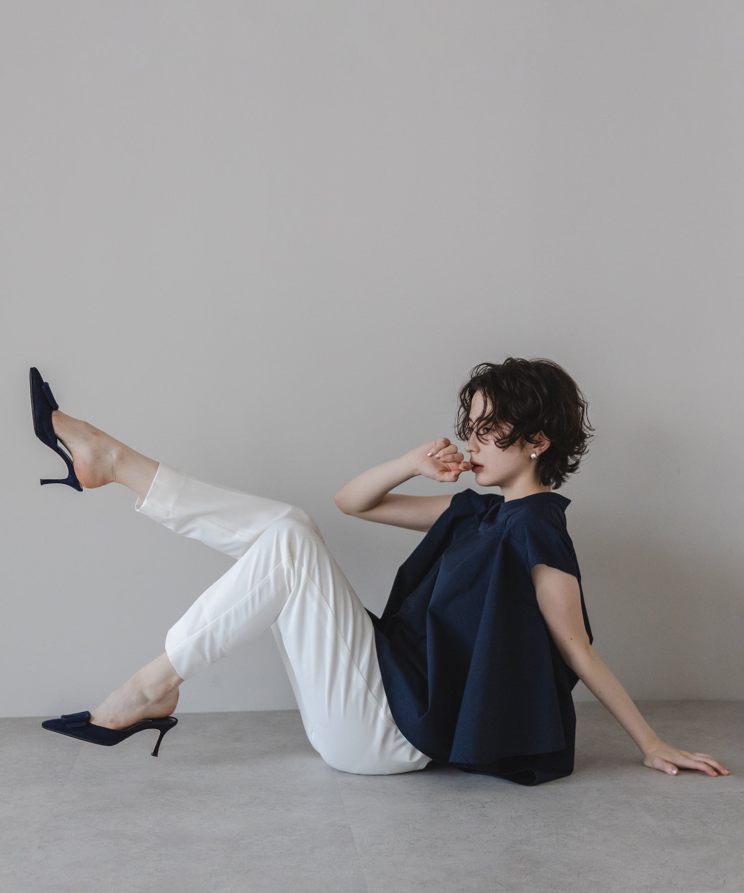 【Water-Repellent】Sheer Docking French Sleeve Blouse