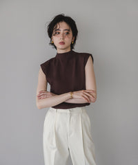 【Machine Washable】Hight Neck Sleeve Less Knit