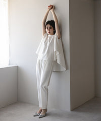 【Water-Repellent】Sheer Docking French Sleeve Blouse