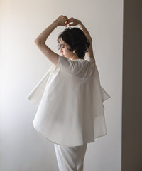 【Water-Repellent】Sheer Docking French Sleeve Blouse