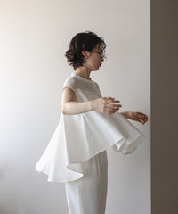 【Water-Repellent】Sheer Docking French Sleeve Blouse