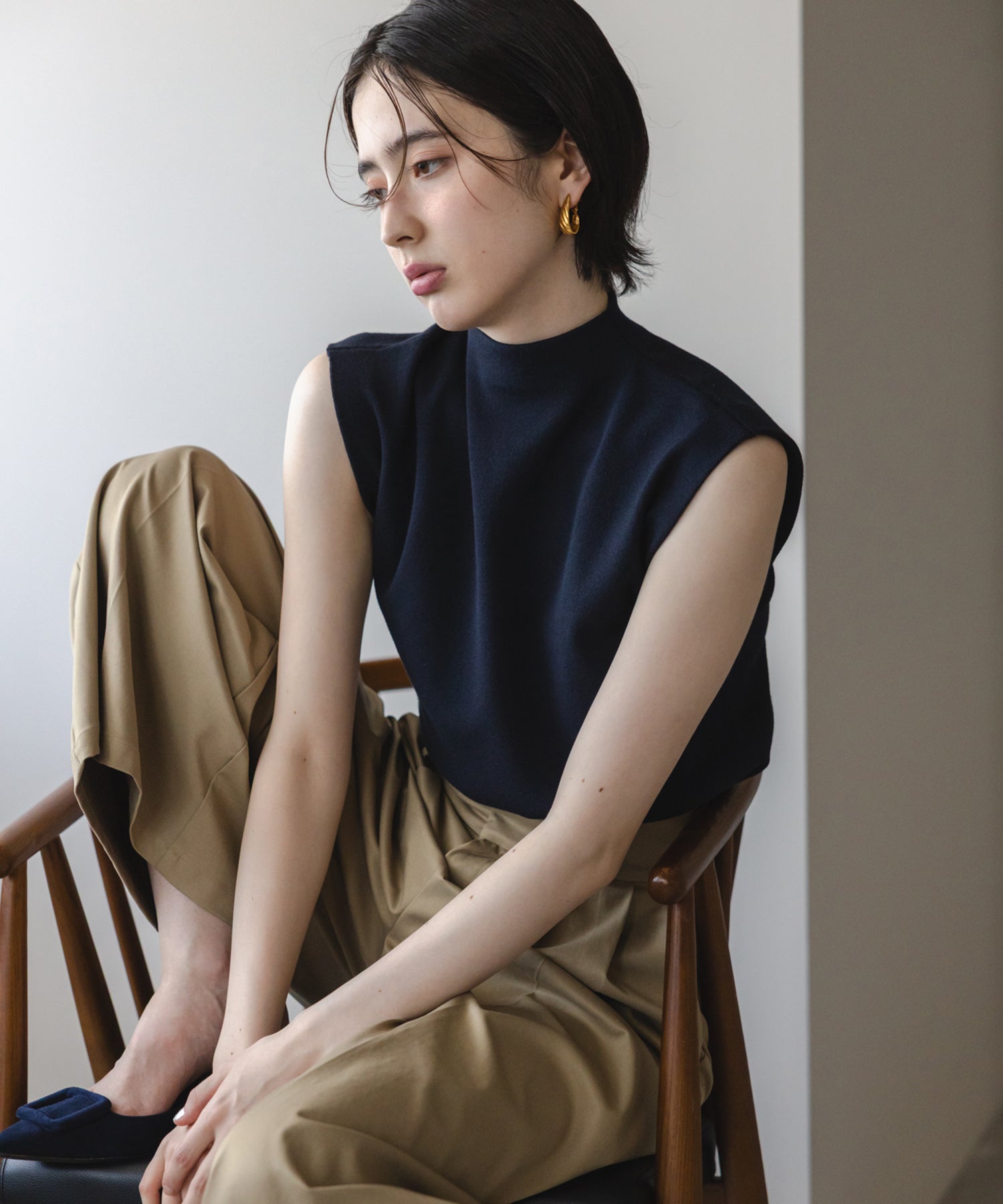 トップス mare Hight Neck Sleeve Less Knit Machine Washable】Hight Neck Sleeve Less Knit – maré（マレ