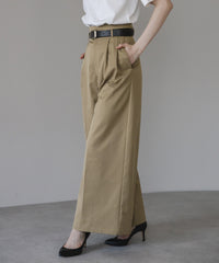 【Wrinkle Prevention】High Waist  Ｗide Pants