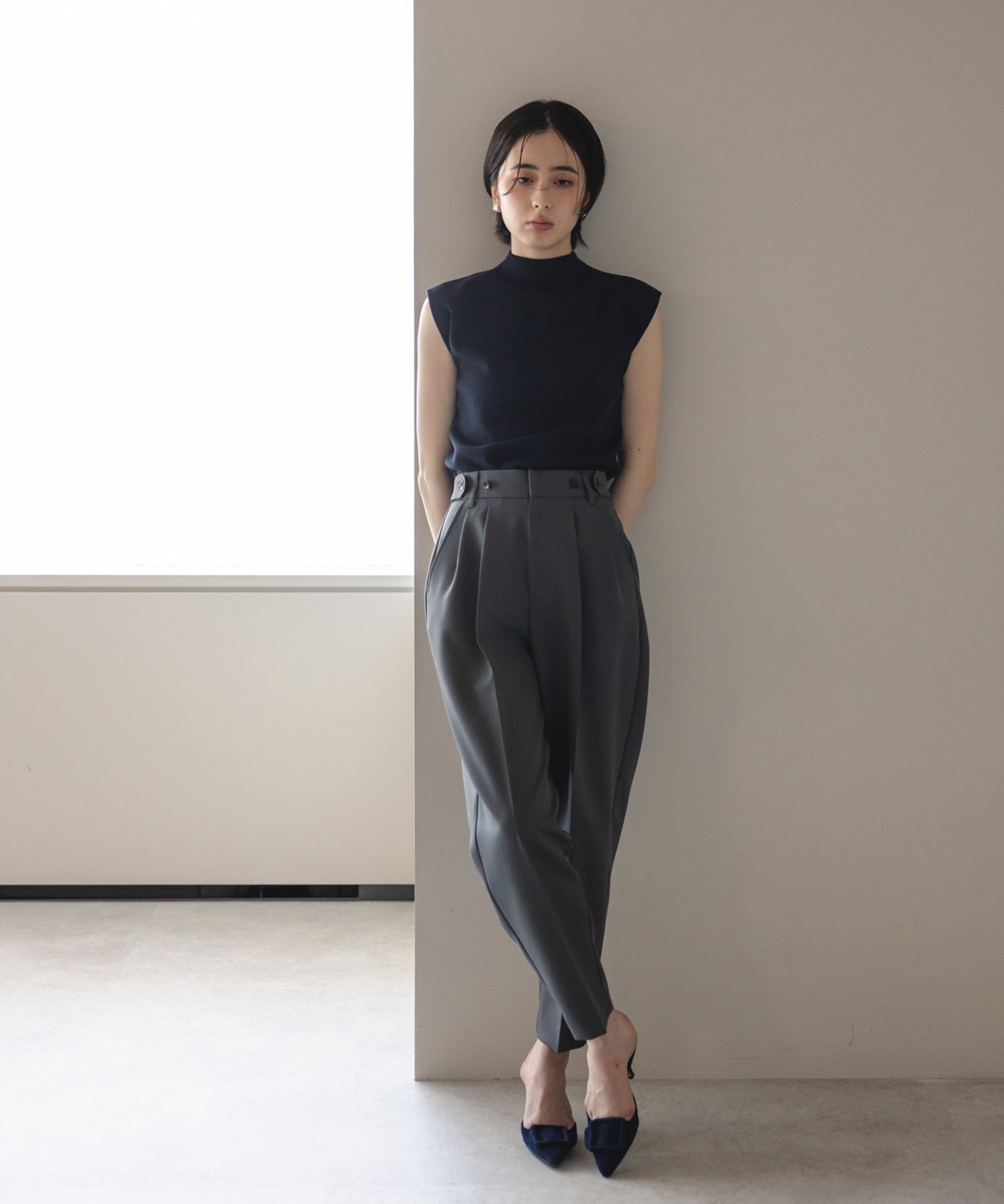 【Machine Washable】Hight Neck Sleeve Less Knit