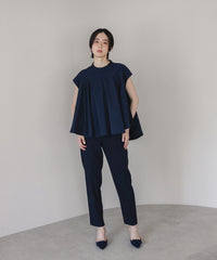 【Water-Repellent】Sheer Docking French Sleeve Blouse