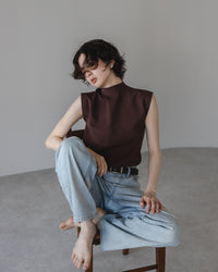 【Machine Washable】Hight Neck Sleeve Less Knit