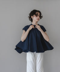【Water-Repellent】Sheer Docking French Sleeve Blouse