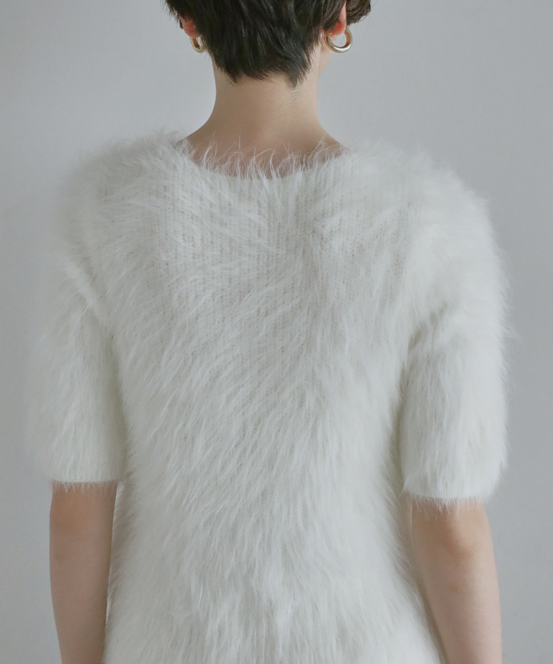 【Soft Touch】Fluffy Shaggy Half Sleeve Knit