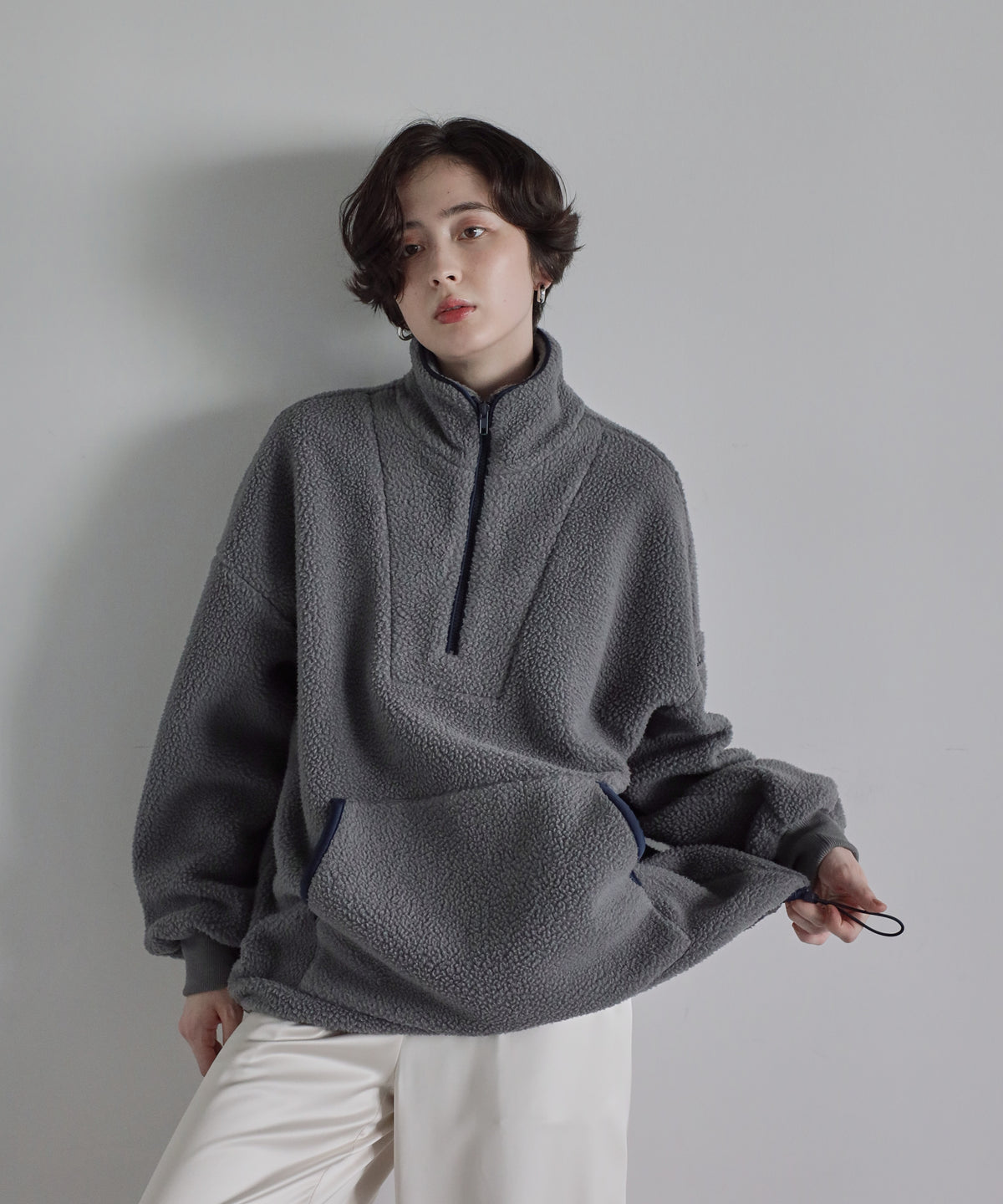 【Machine Washable】Minimal Logo Half-Zip Fleece