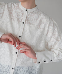 【Wrinkle Prevention】Lace Docking Blouse