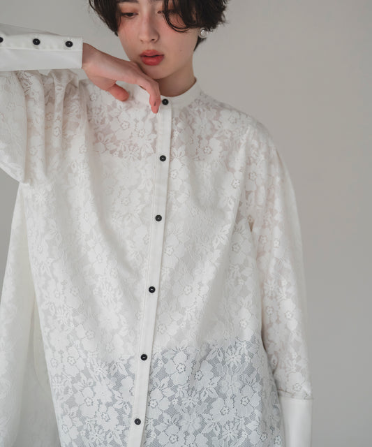 【Wrinkle Prevention】Lace Docking Blouse