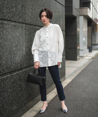 【Wrinkle Prevention】Lace Docking Blouse