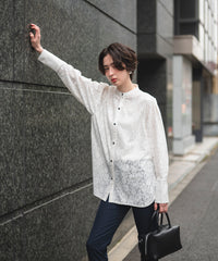 【Wrinkle Prevention】Lace Docking Blouse