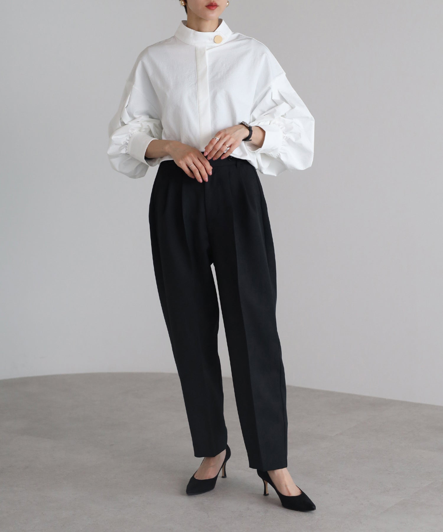 Gold Button Volume Sleeve Blouse