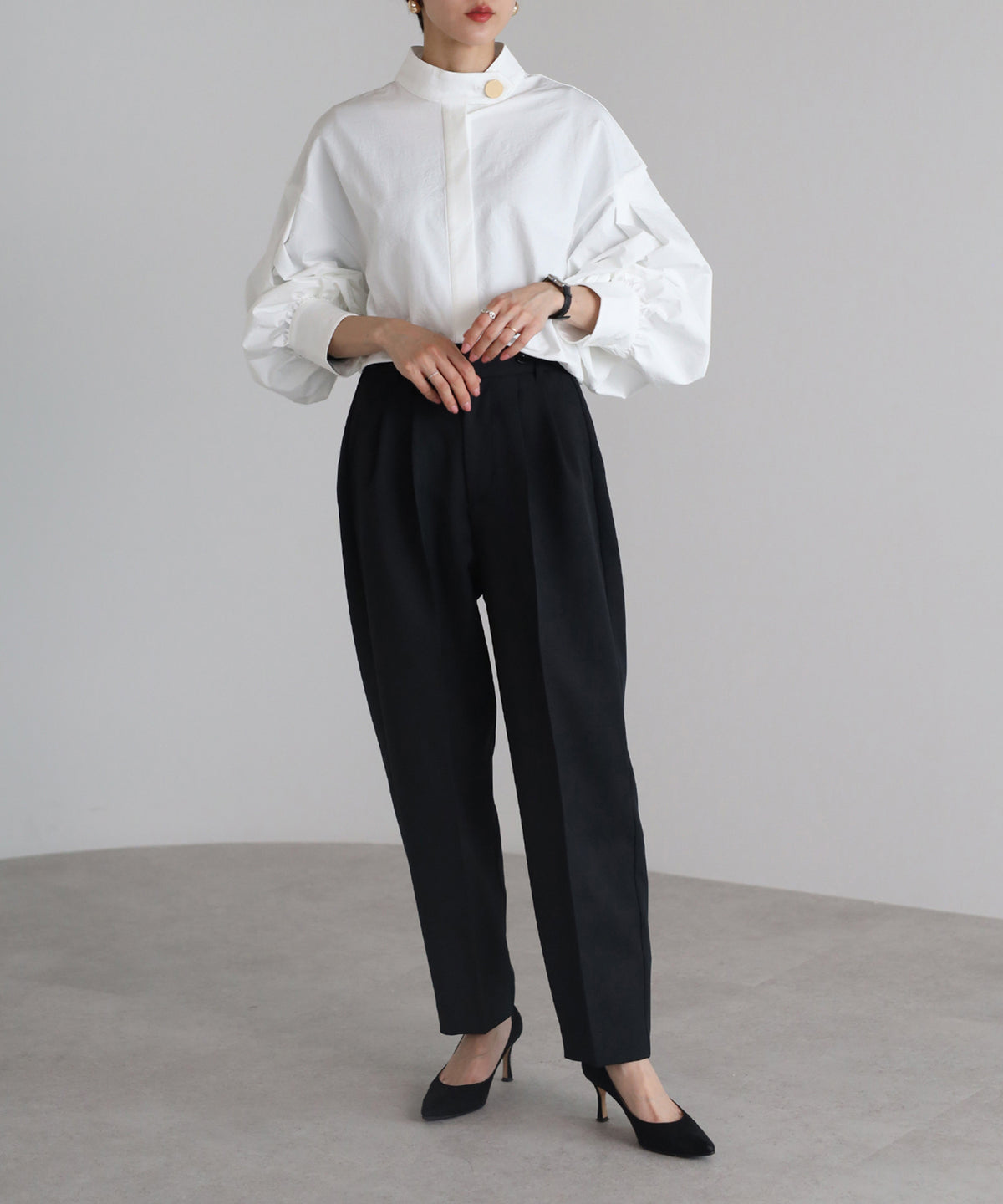 Gold Button Volume Sleeve Blouse