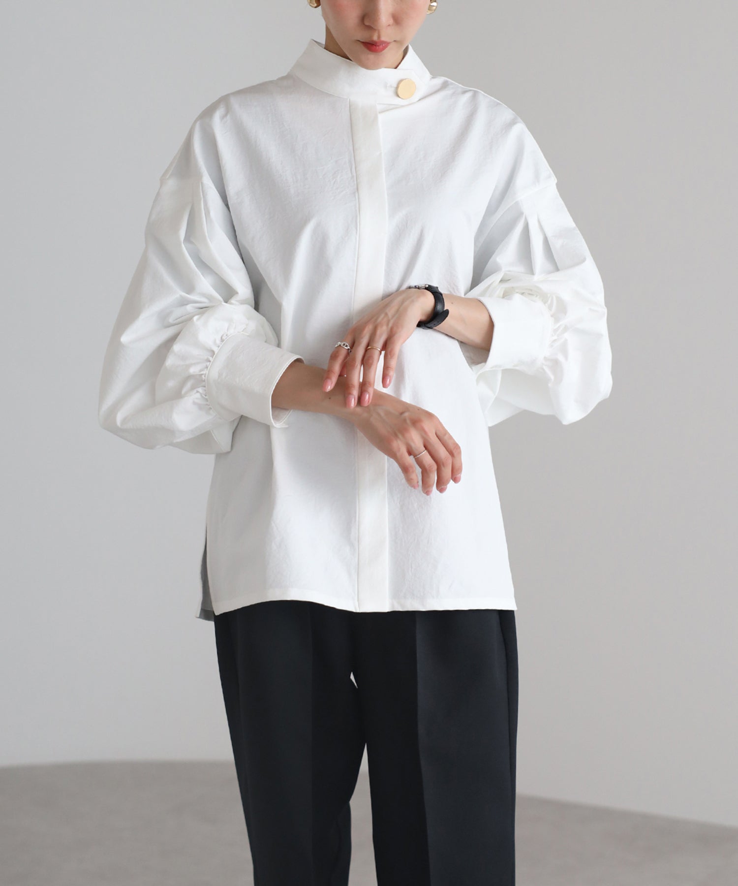 Gold Button Volume Sleeve Blouse