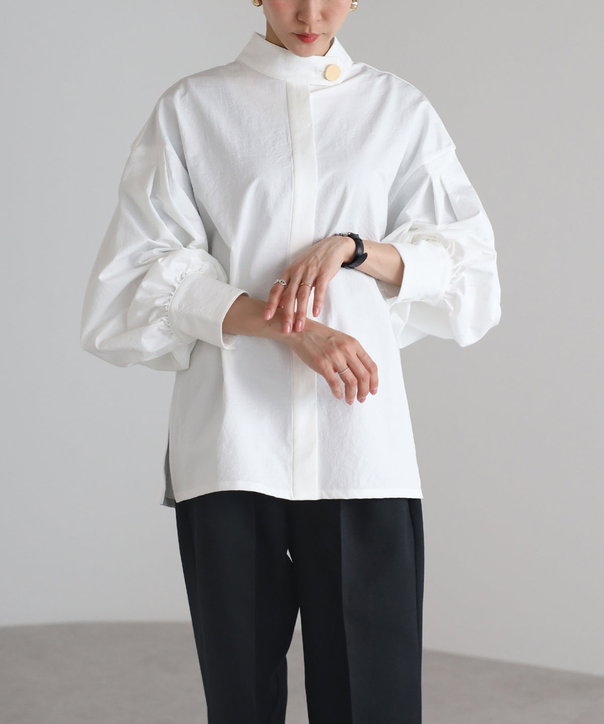 Gold Button Volume Sleeve Blouse