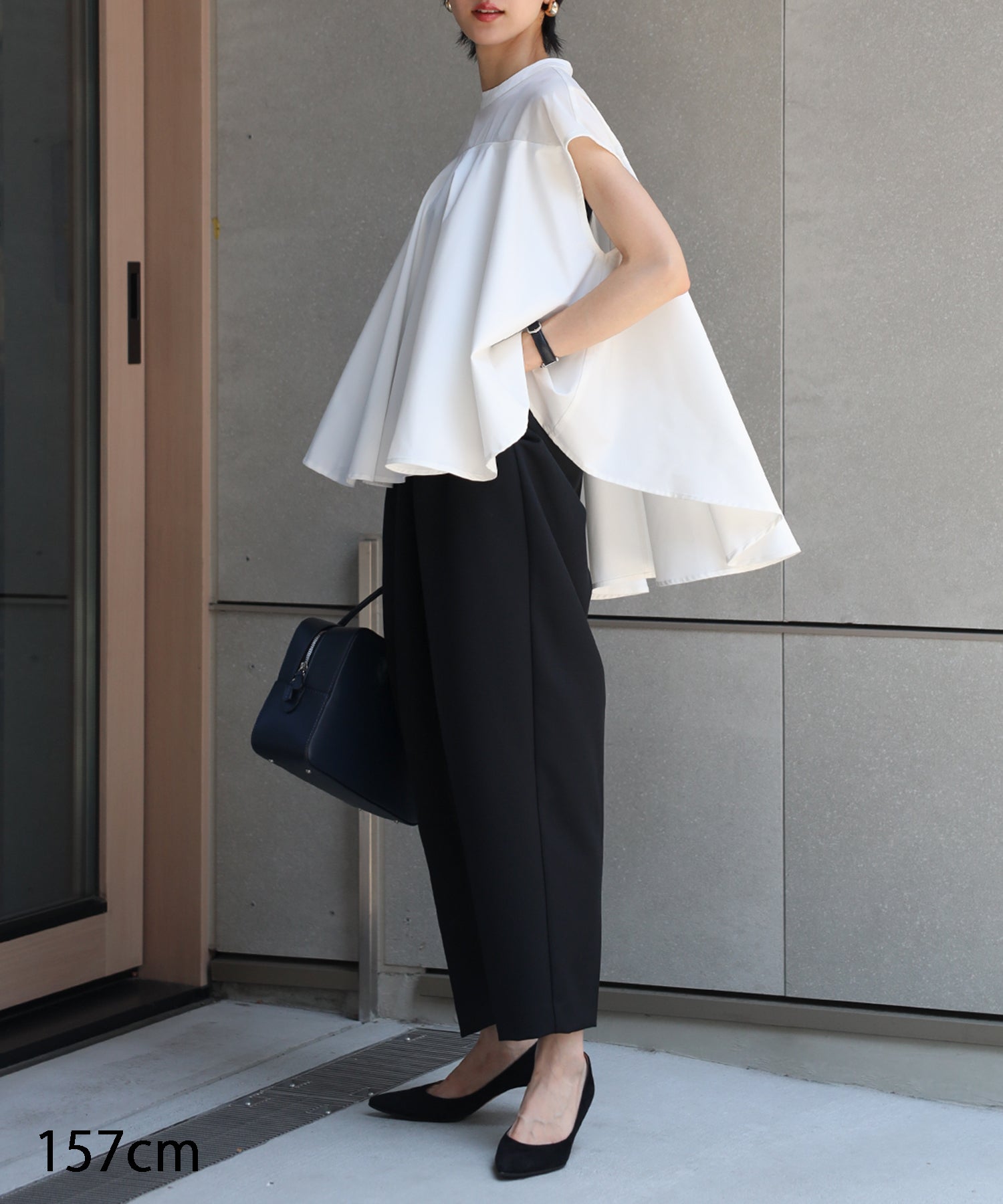 【Water-Repellent】Sheer Docking French Sleeve Blouse