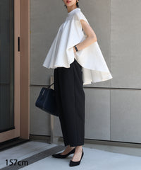 【Water-Repellent】Sheer Docking French Sleeve Blouse