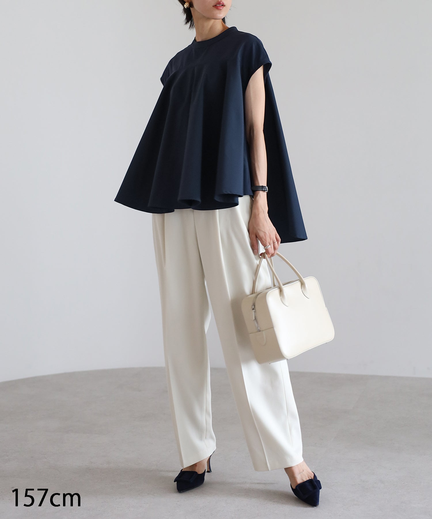 【Water-Repellent】Sheer Docking French Sleeve Blouse