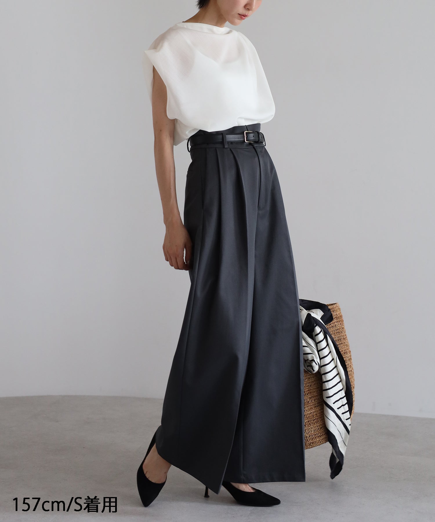 【Wrinkle Prevention】High Waist  Ｗide Pants