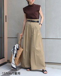 【Wrinkle Prevention】High Waist  Ｗide Pants