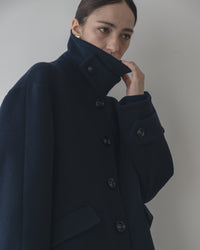 【Premium Texture】2Way Stand Collar Long Coat