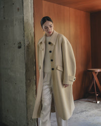 【Premium Texture】2Way Stand Collar Long Coat