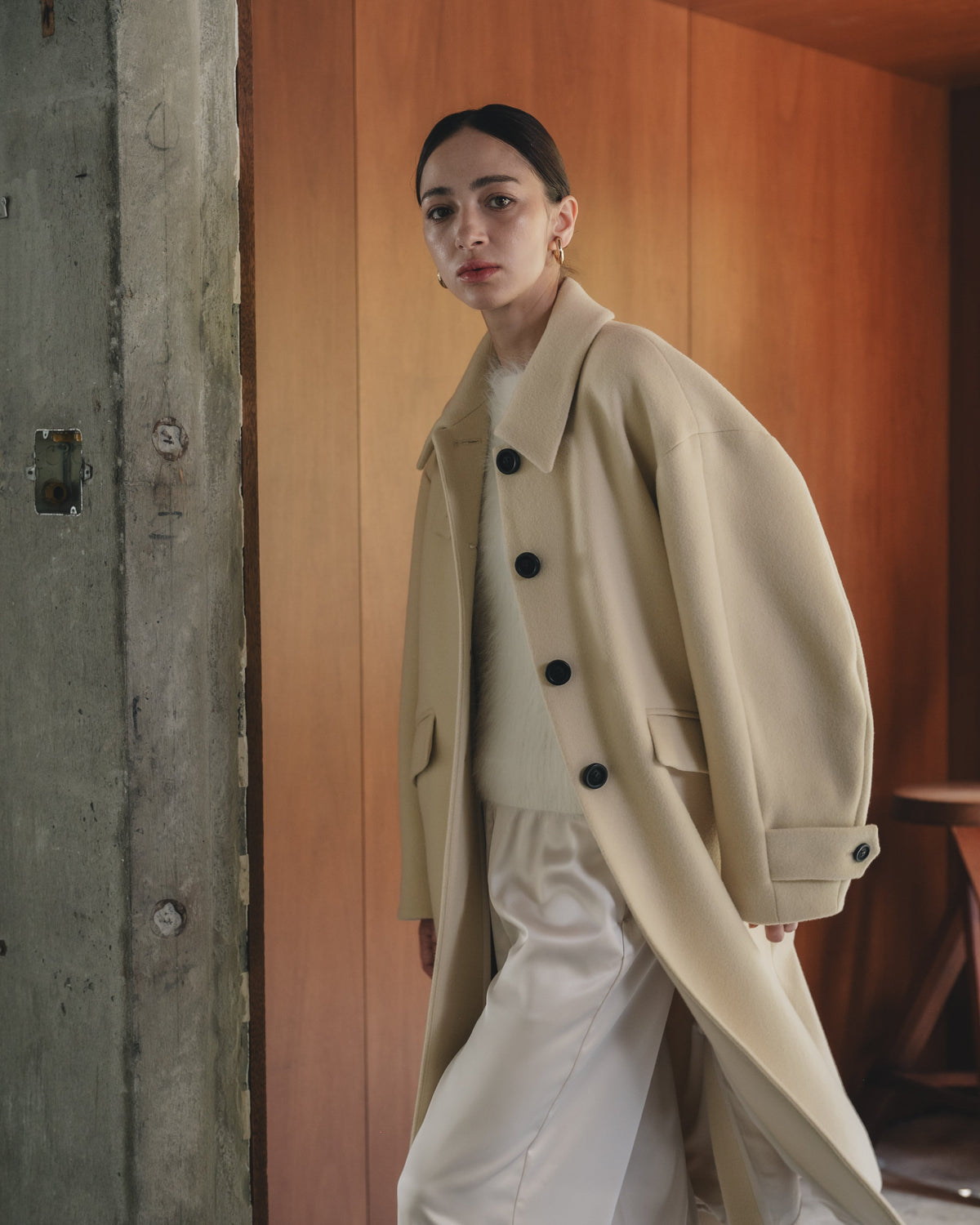【Premium Texture】2Way Stand Collar Long Coat