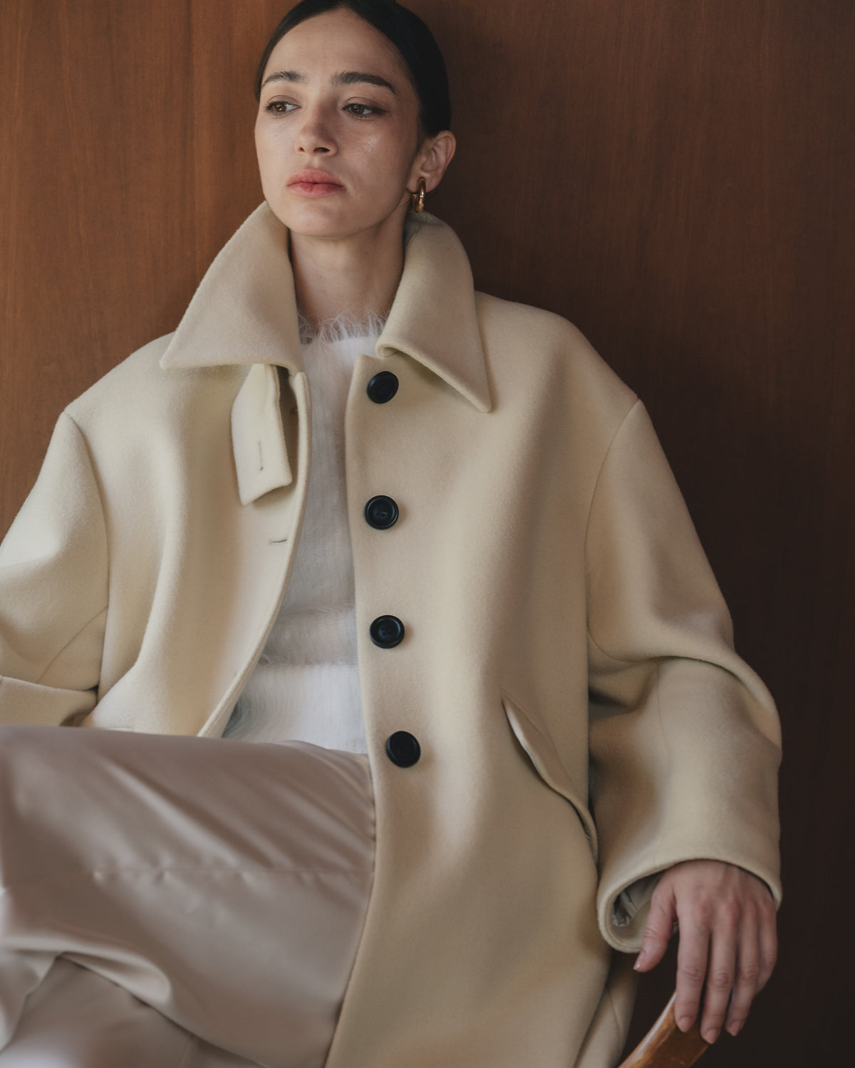 【Premium Texture】2Way Stand Collar Long Coat