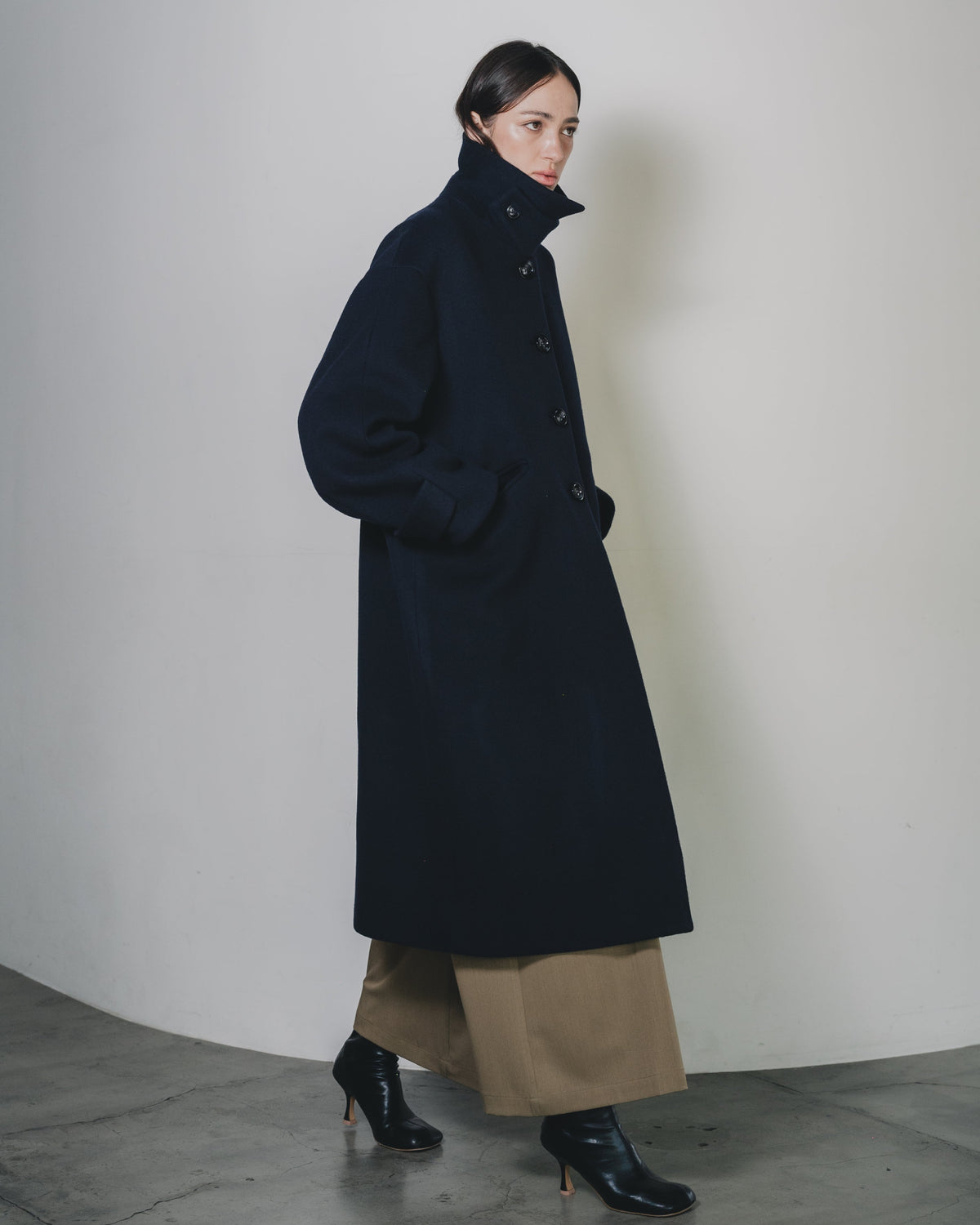 【Premium Texture】2Way Stand Collar Long Coat